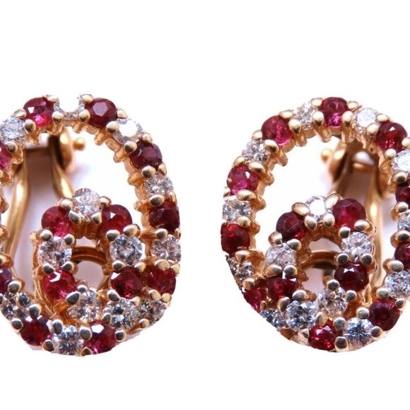1.15ct. Natural Ruby Diamond Swirl Clip Earrings 14kt